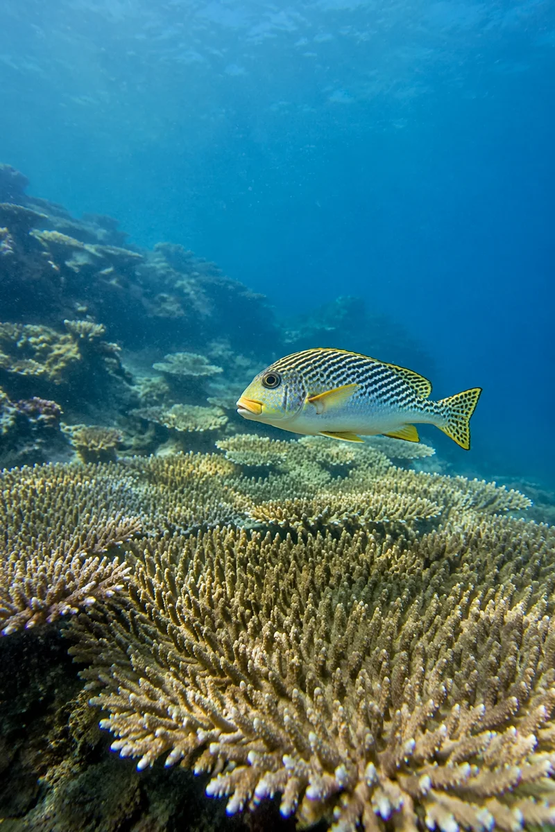 Spotted Tropical Fish Above Coral Reef