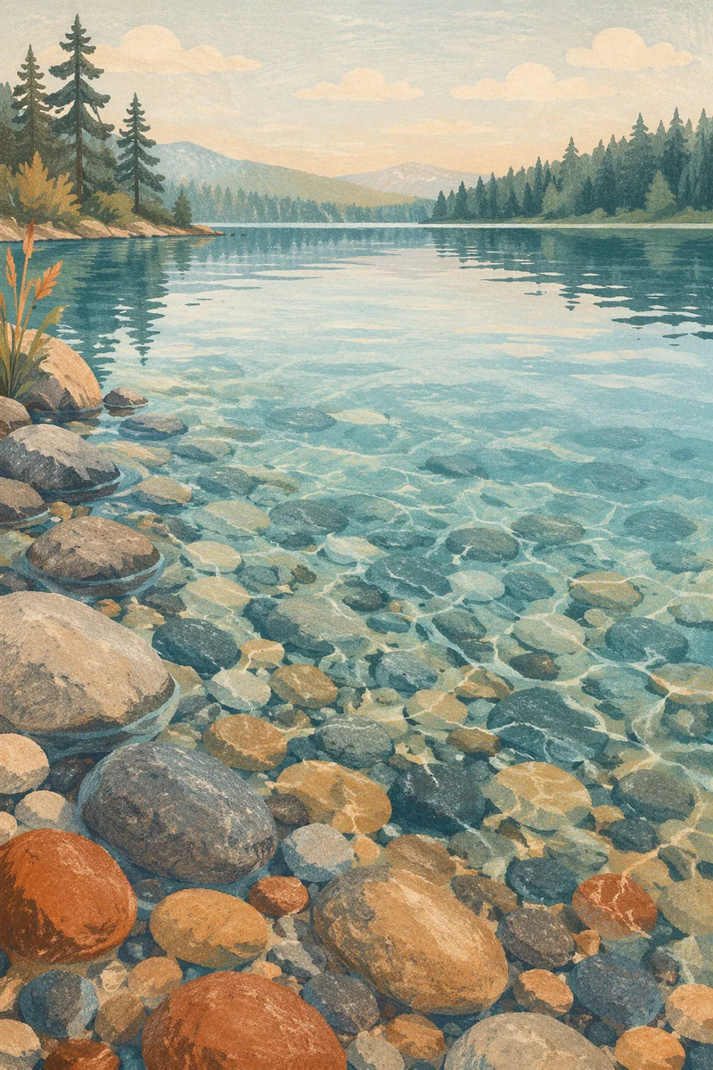 Crystal Clear Lake Pebbles at Shore