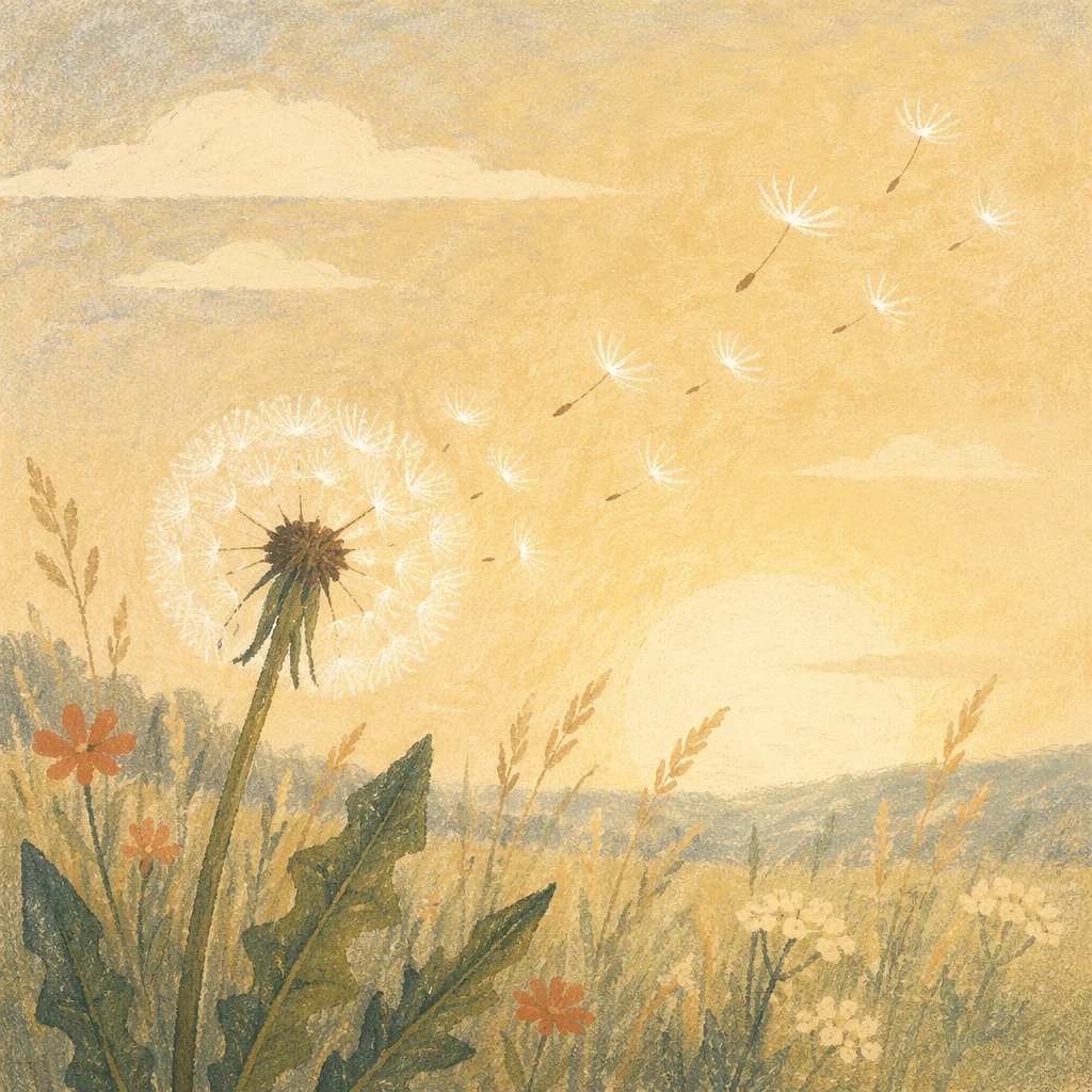 Dandelion Seeds Drifting in Morning Breeze