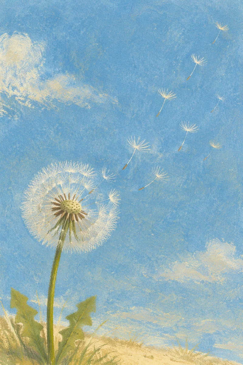 Hopeful Dandelion Seeds in Blue Sky