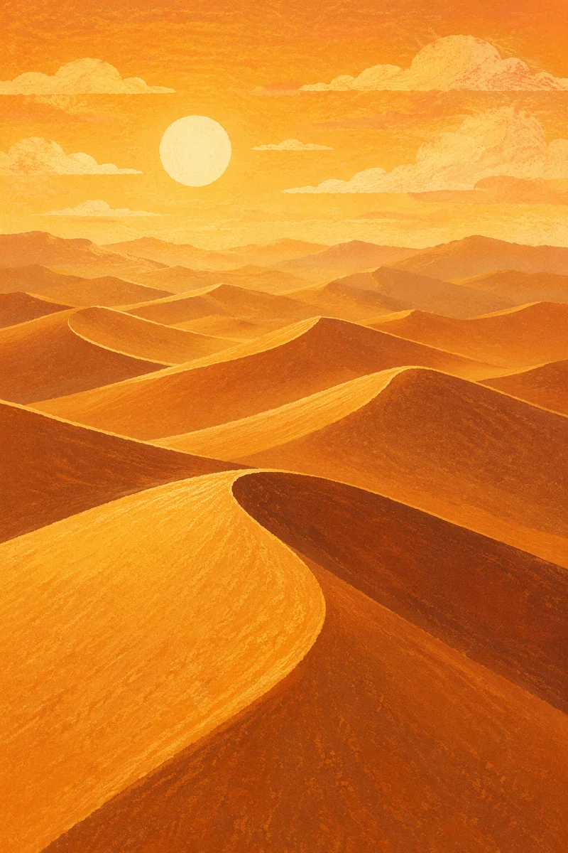 Golden Sunset Over Endless Desert Dunes