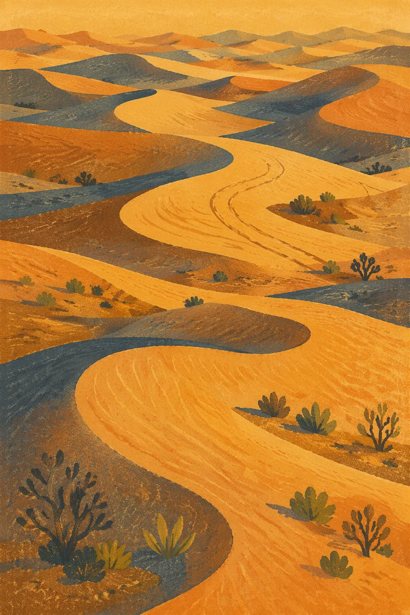 Golden Sunset Over Desert Sand Dunes