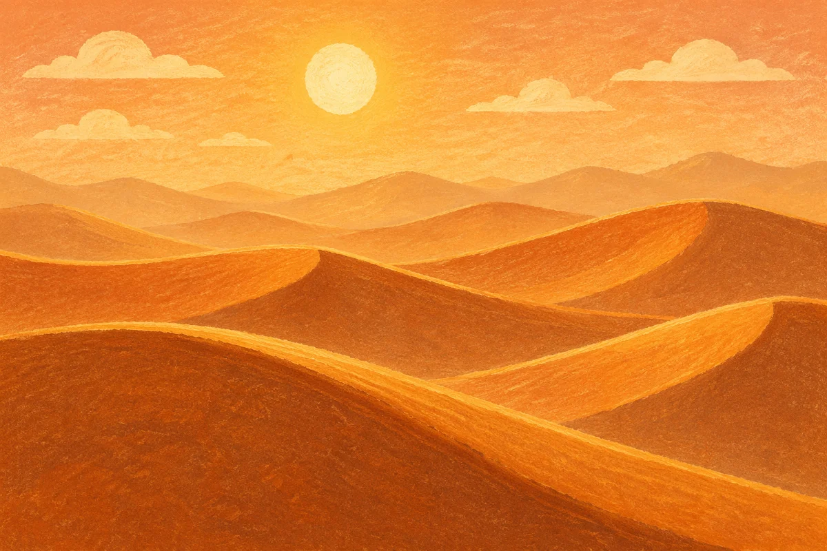 Golden Sunset Over Endless Desert Dunes