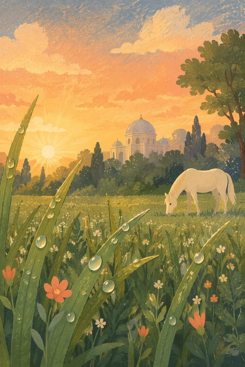 Dewy Morning Meadow at Sunrise
