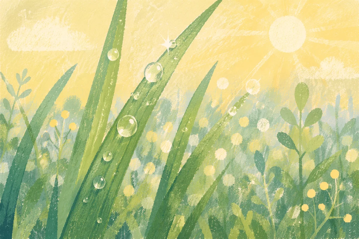 Morning Dew Drops on Fresh Grass