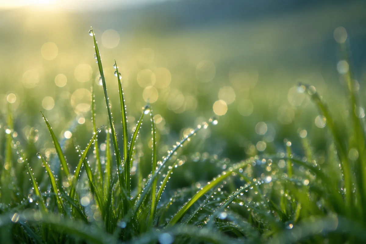 Morning Dew Drops on Fresh Grass