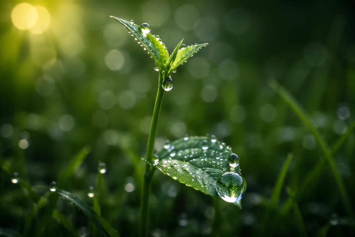 Morning Dew Drops on Fresh Grass