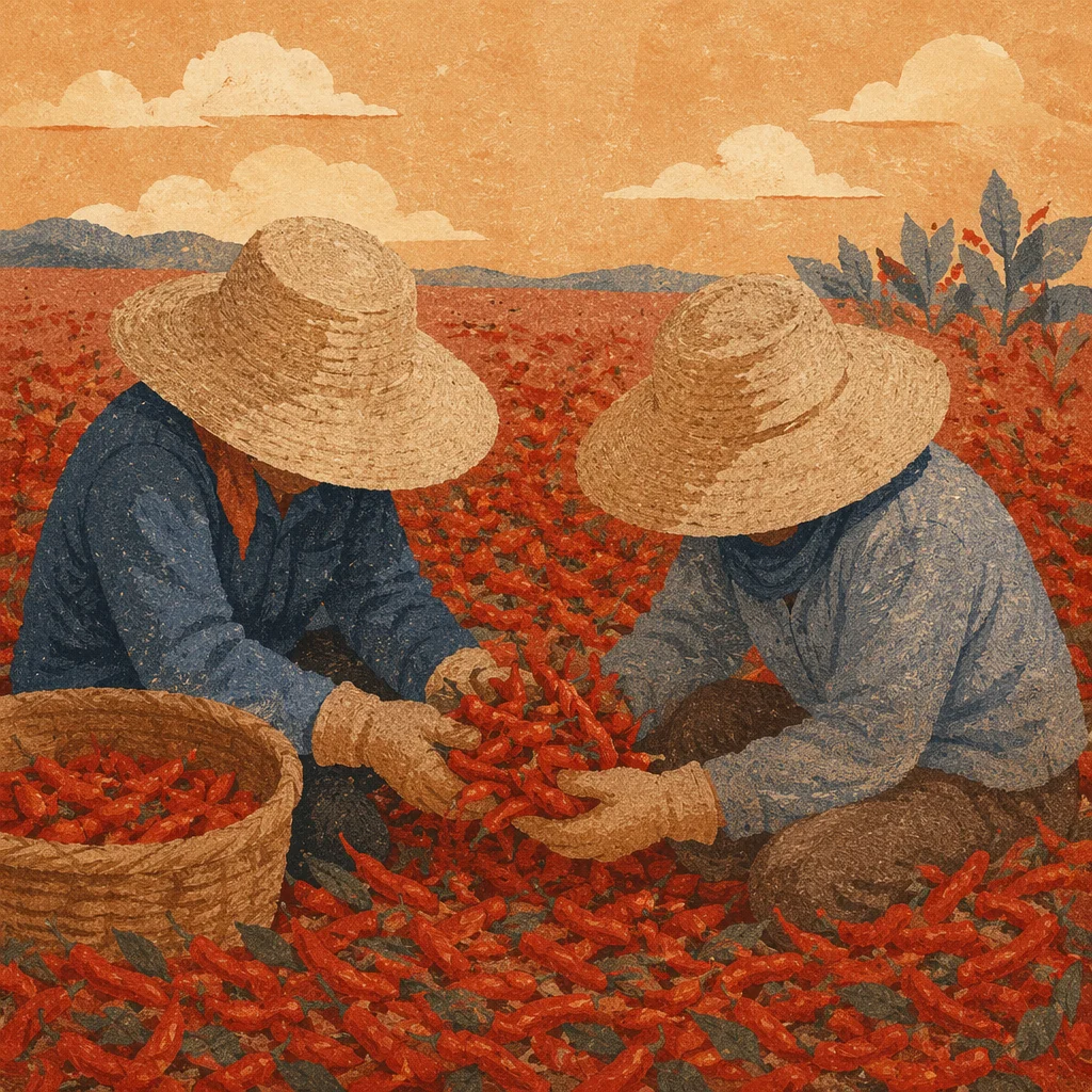 Farm Workers Sharing Harvest at Golden Hour