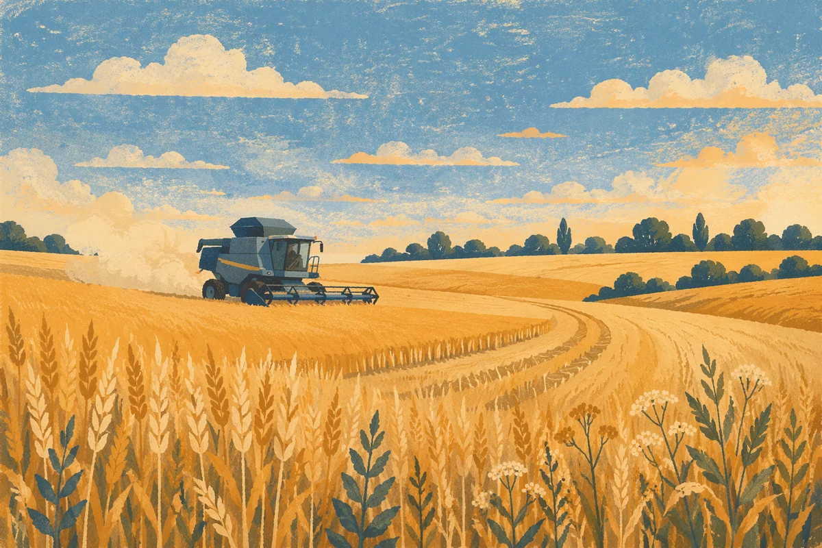 Farmer Harvesting Golden Wheat at Sunset
