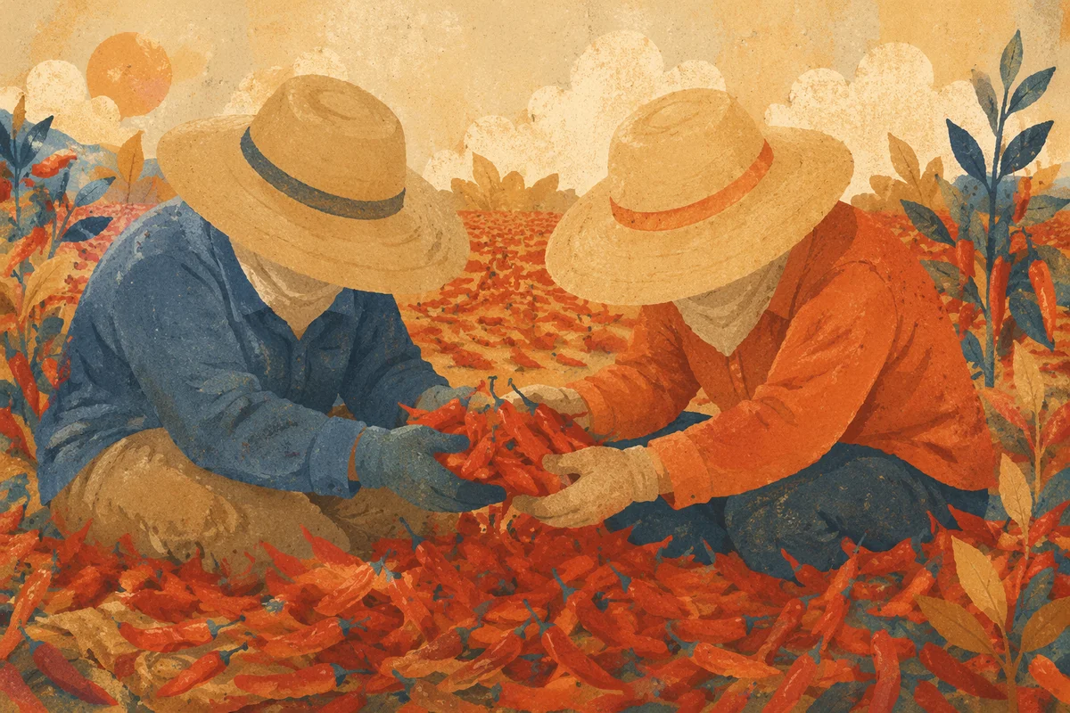 Farm Workers Sharing Harvest at Golden Hour