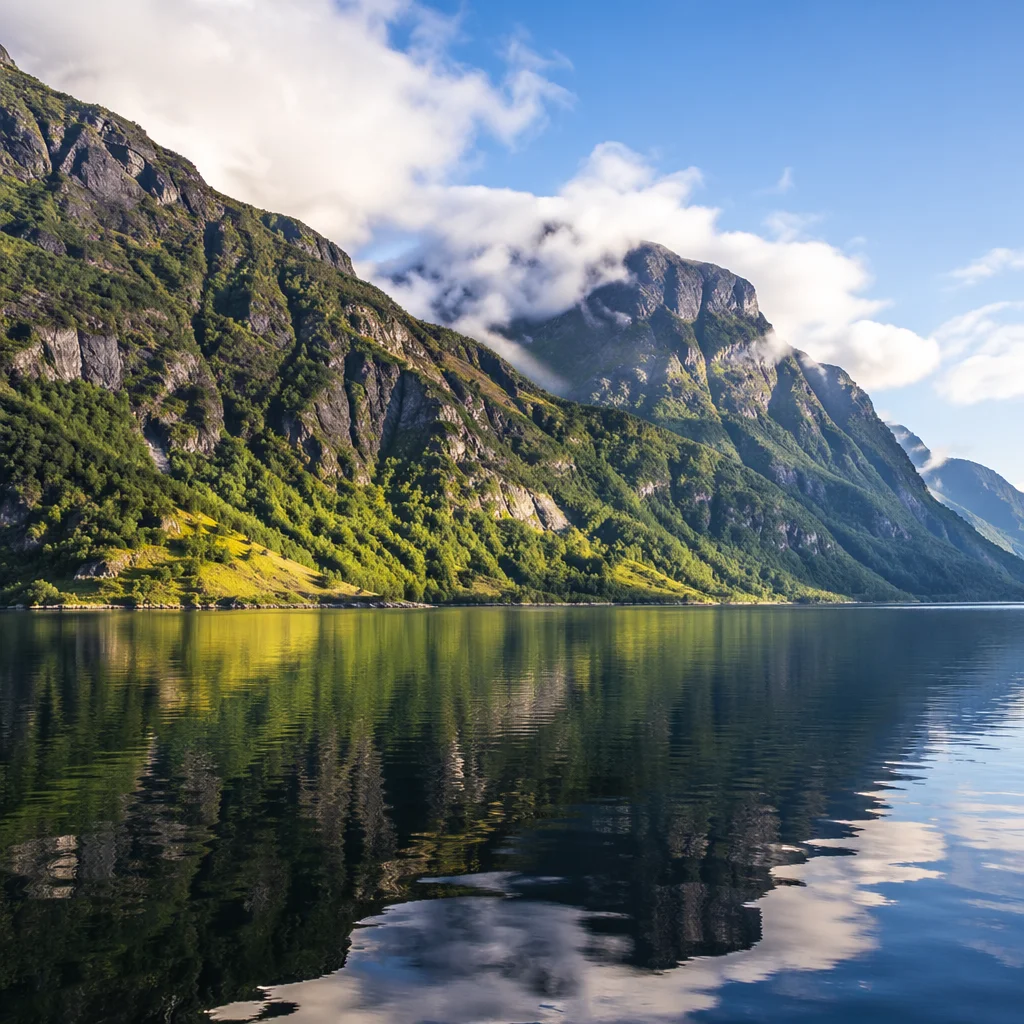 Serene Norwegian Fjord with Steep Cliffs