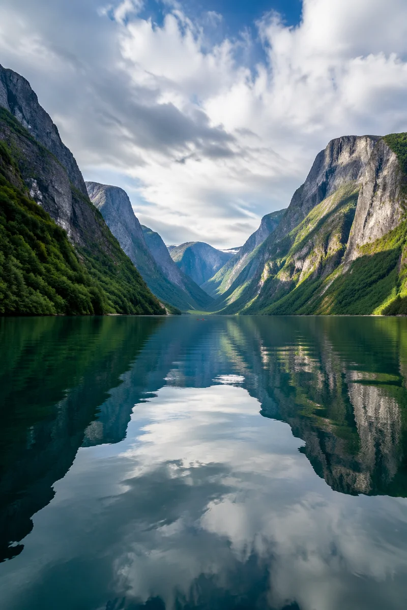 Serene Norwegian Fjord With Granite Cliffs