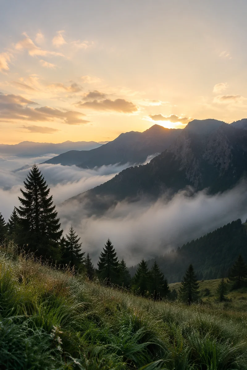 Morning Fog Over Mountain Ridge