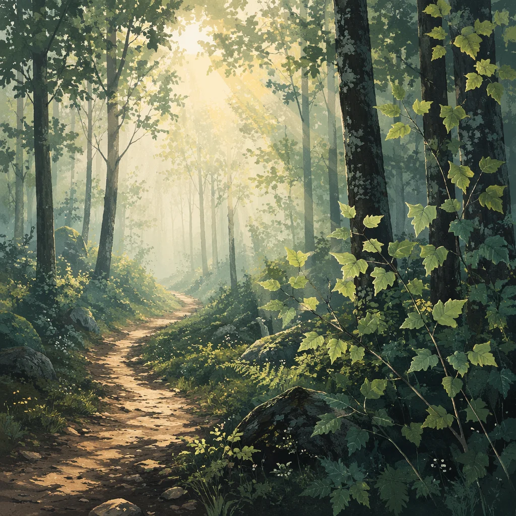 Foggy Morning Forest Path at Dawn