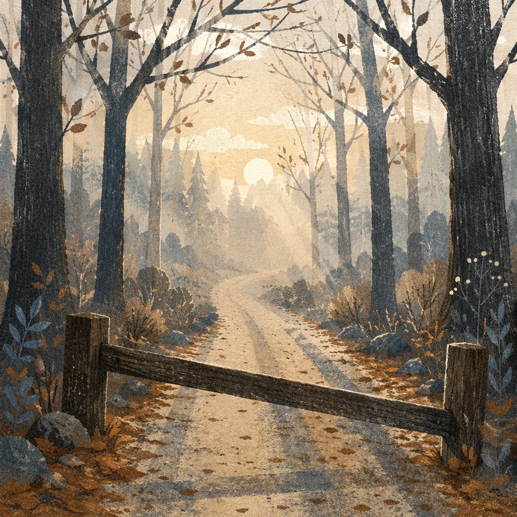 Misty Forest Road at Sunrise