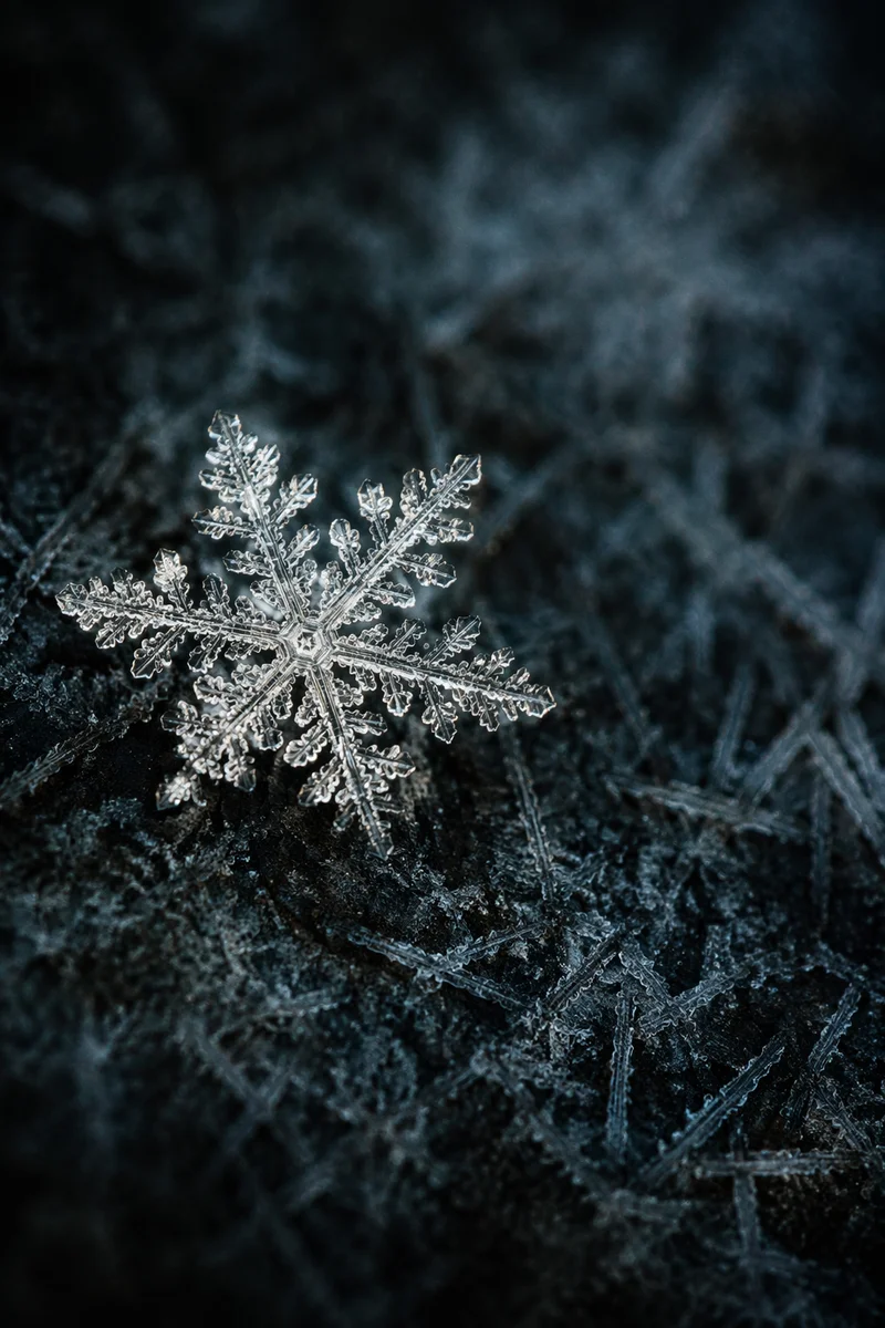 Delicate Frost Crystal on Dark Winter Surface