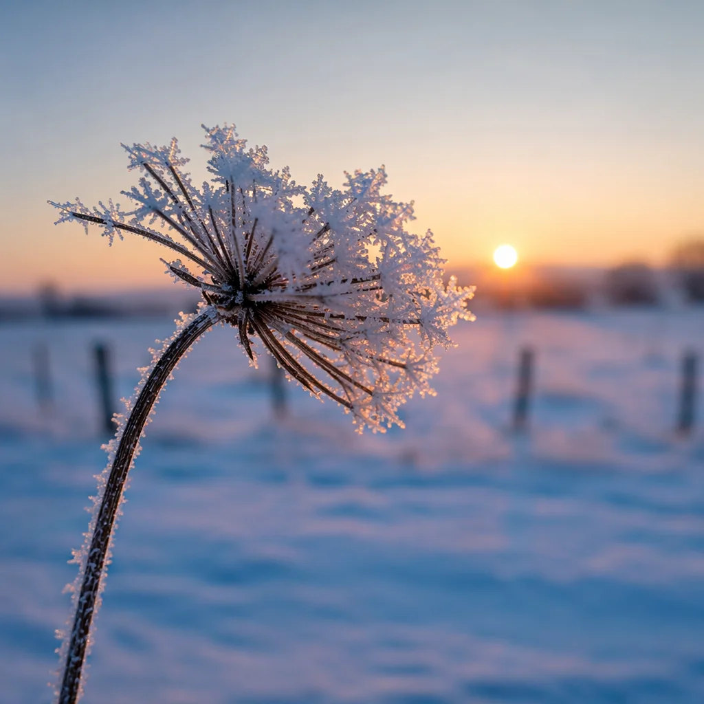Frosted Wildflower Seed Head at Sunrise