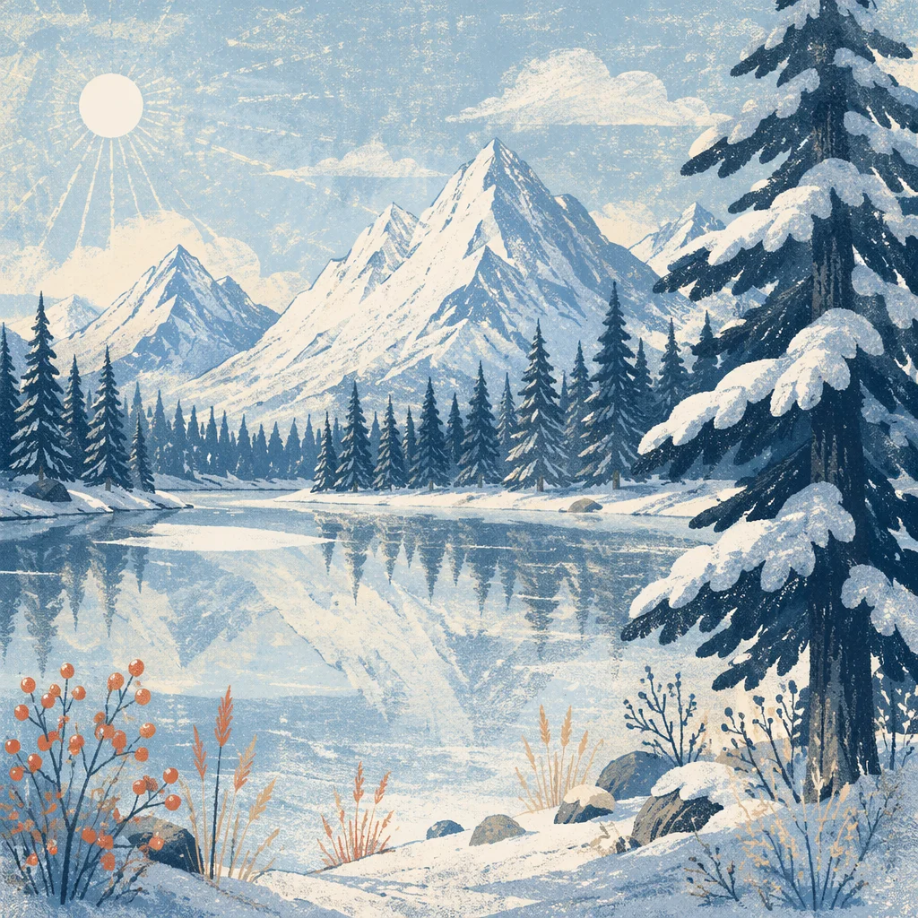 Frozen Alpine Lake With Mountain Reflections