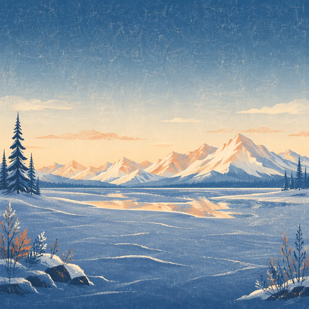 Frozen Alpine Lake at Golden Sunrise
