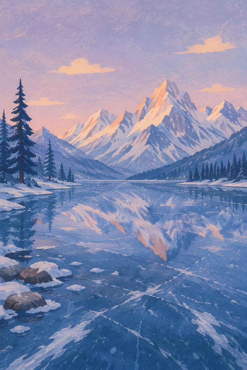 Frozen Alpine Lake at Blue Hour