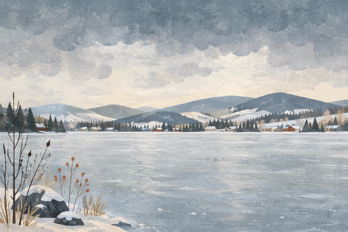 Frozen Lake Beneath Snowy Mountain Reflections