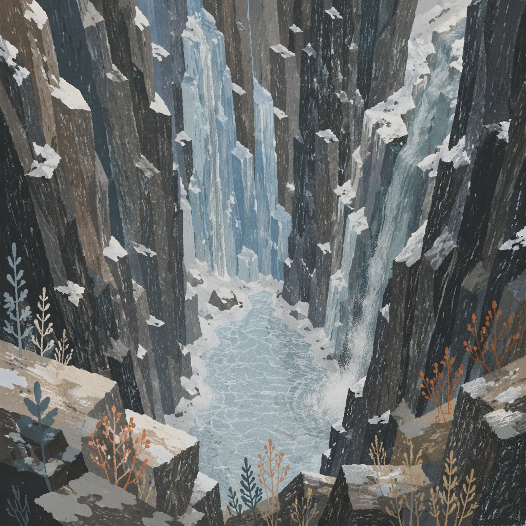 Frozen Waterfall in Winter Rocky Gorge