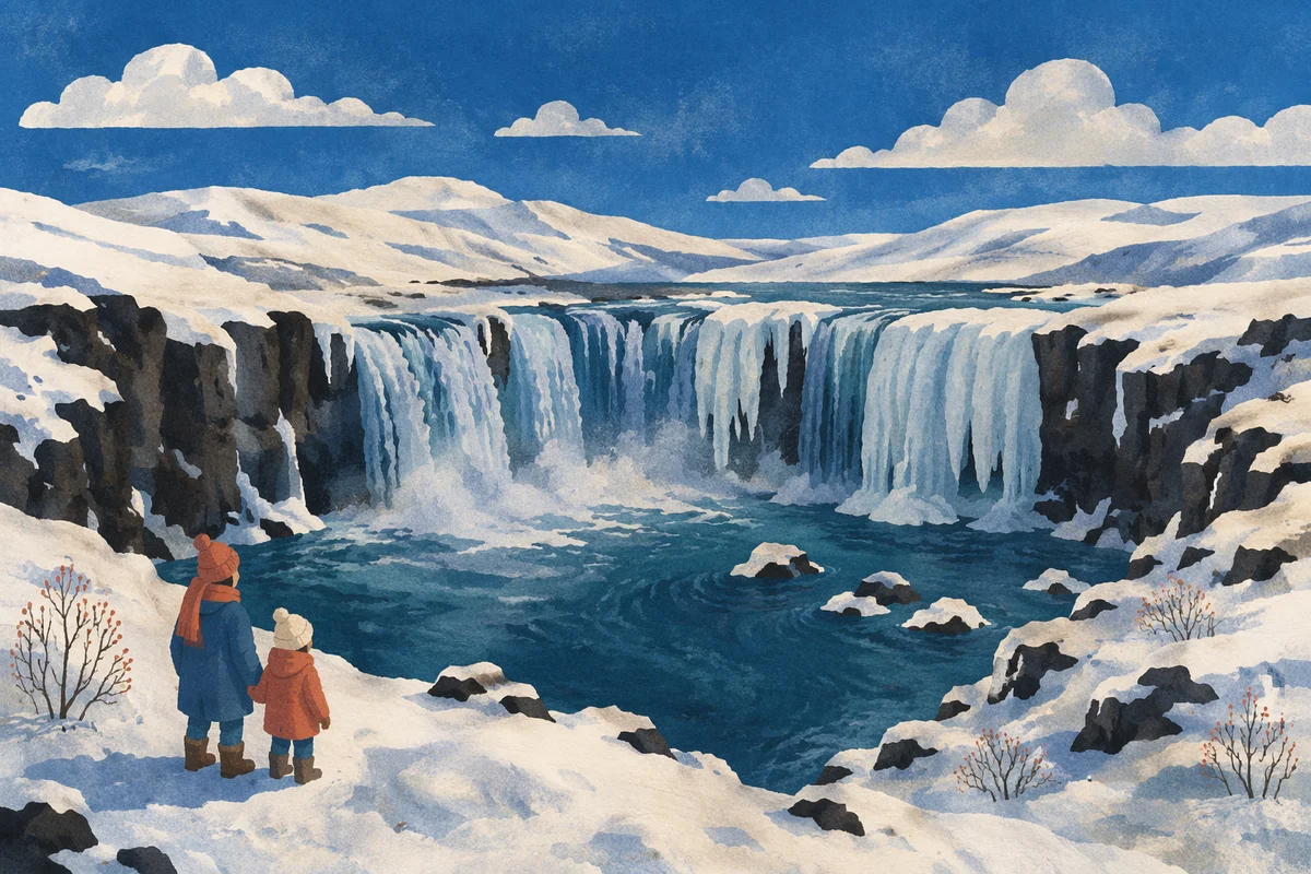 Frozen Blue Waterfall in Winter Landscape