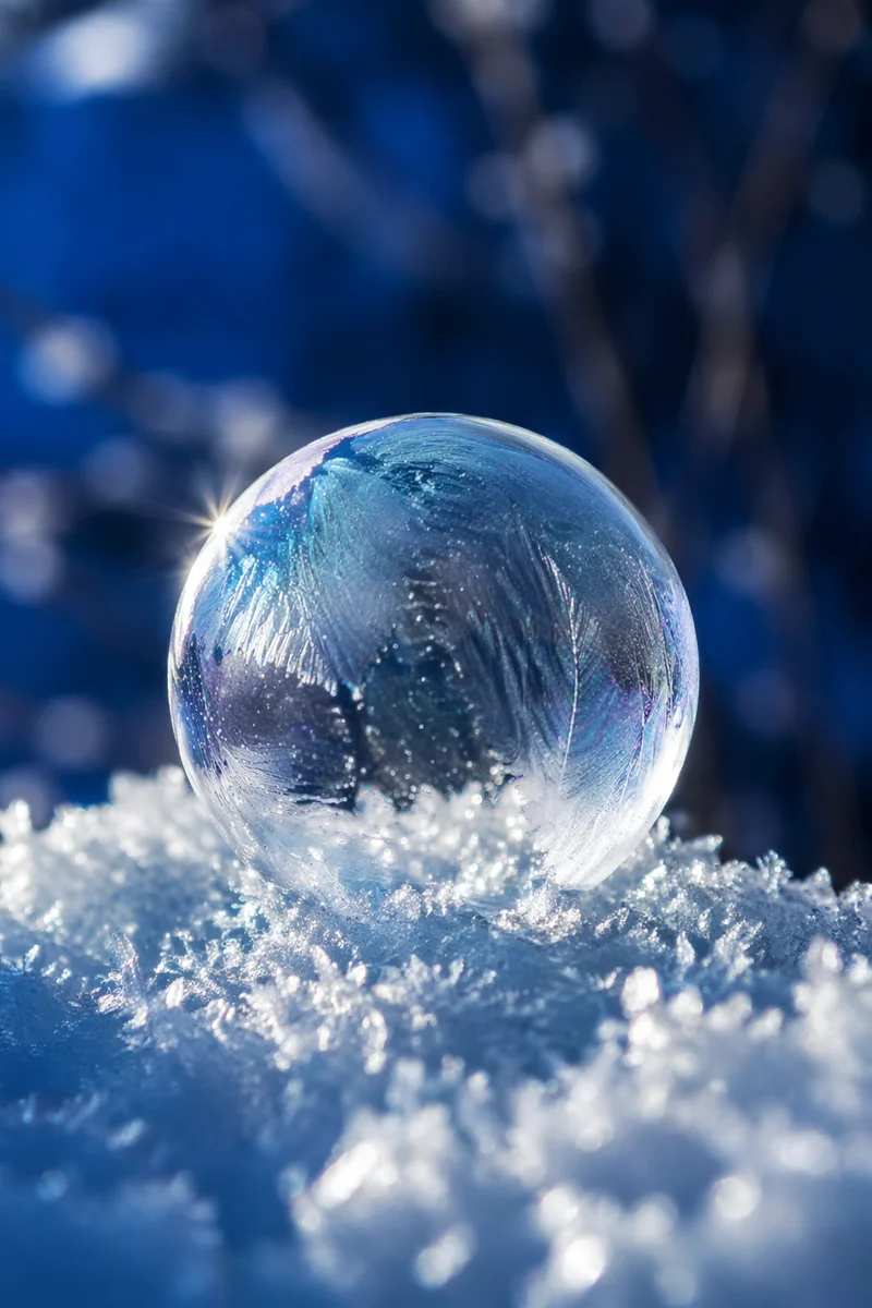 Frozen Soap Bubble in Blue Winter Light