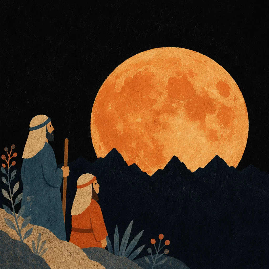 Amber Full Moon Over Mountain Silhouette