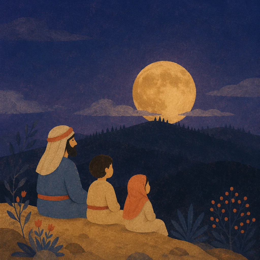 Amber Full Moon Above Mountain Silhouette