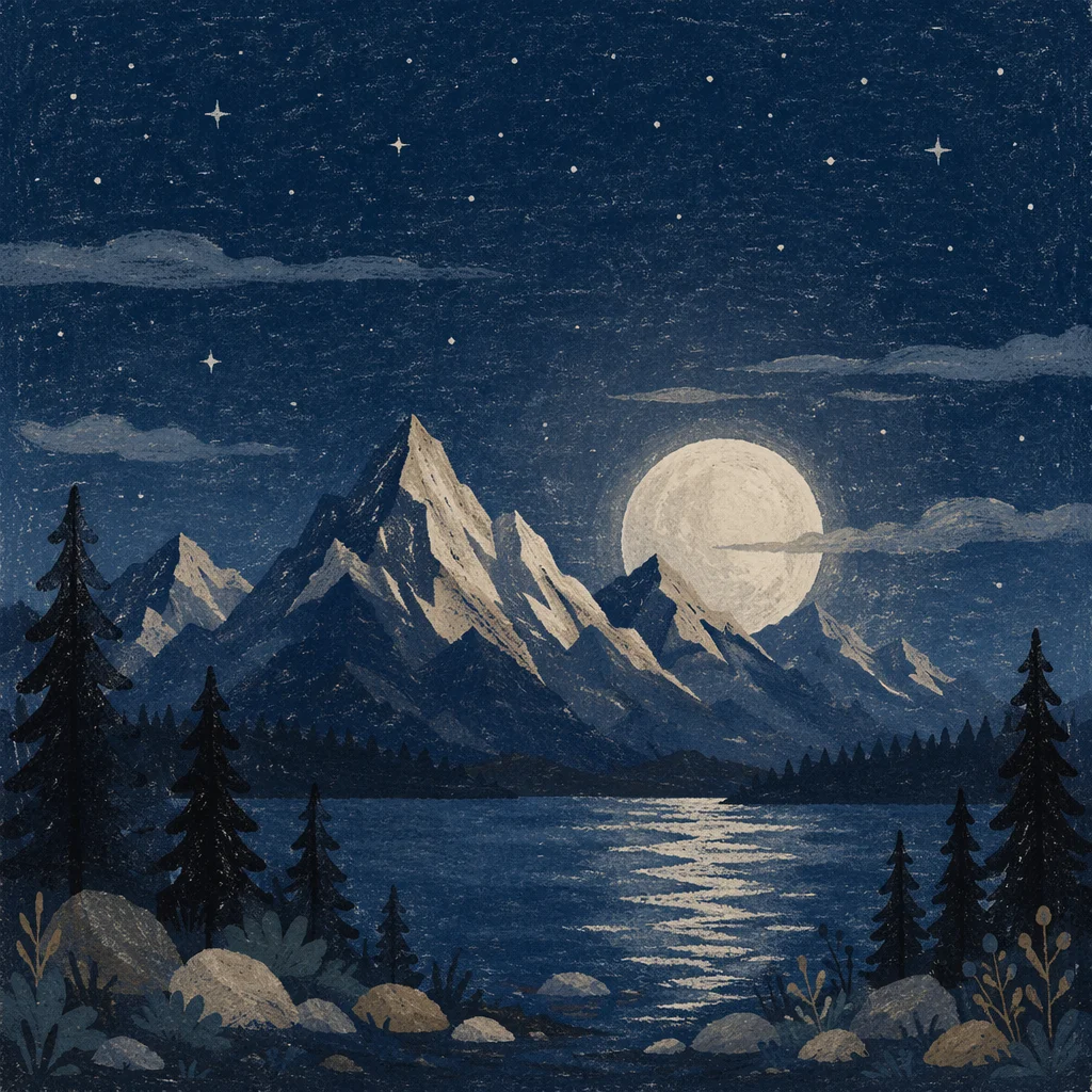 Full Moon Over Mountain Silhouette Night