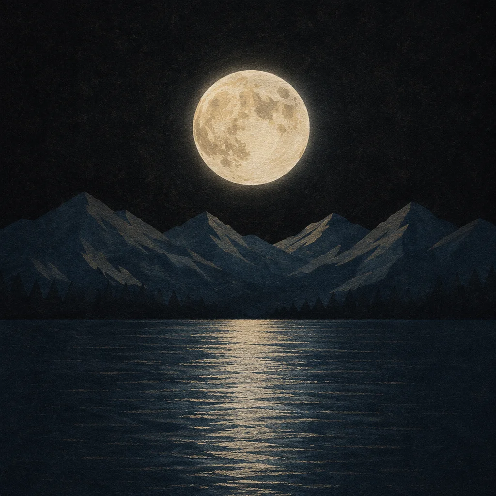 Full Moon Over Mountain Lake Night