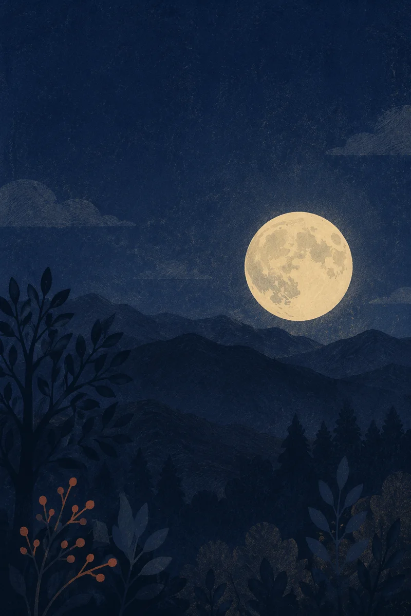 Full Moon Over Quiet Mountain Silhouettes