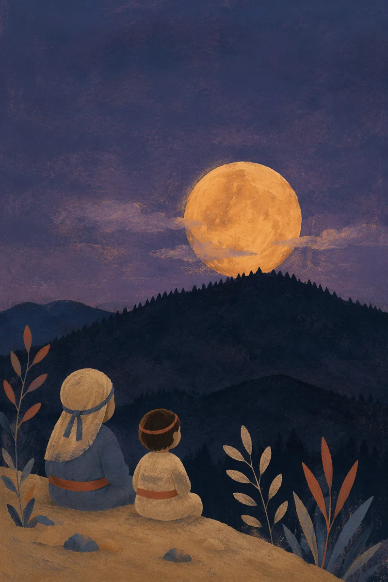Amber Full Moon Over Mountain Silhouette