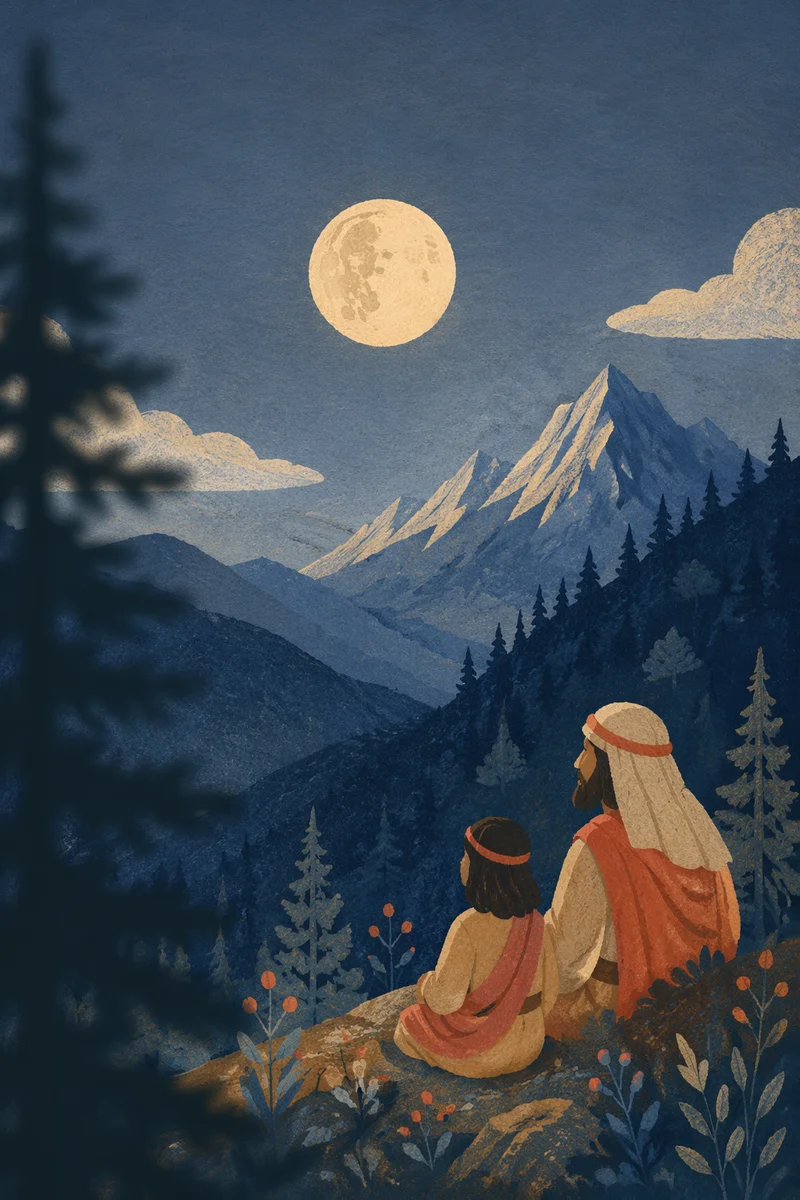 Full Moon Over Mountain Silhouette Night