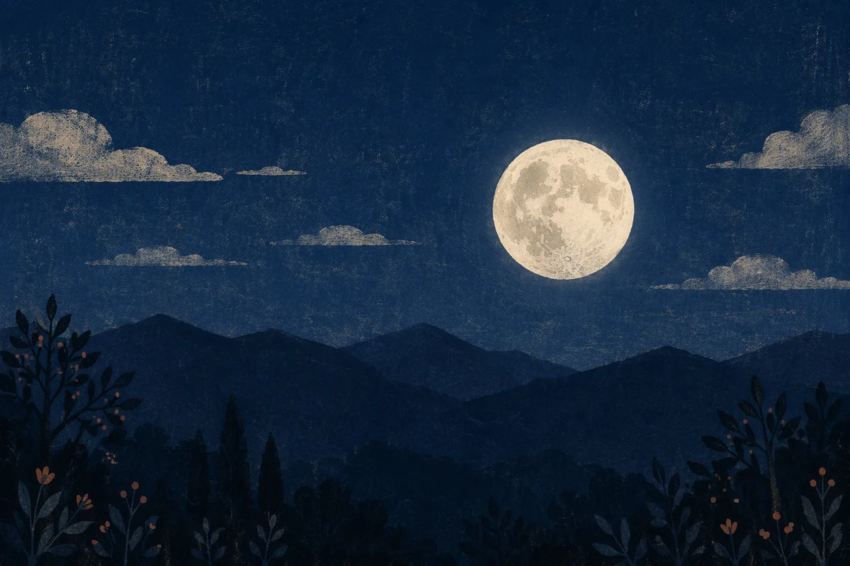 Full Moon Rising Over Mountain Silhouettes