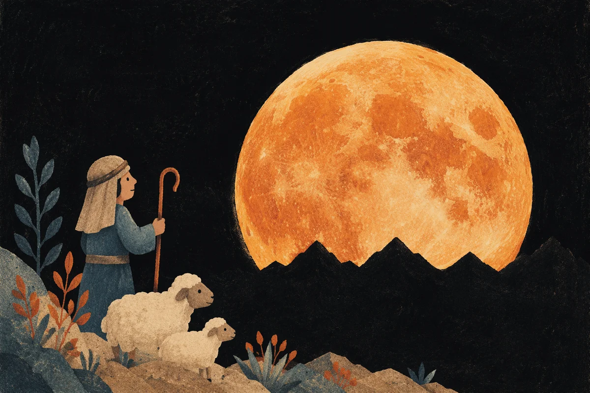 Amber Full Moon Over Mountain Silhouette