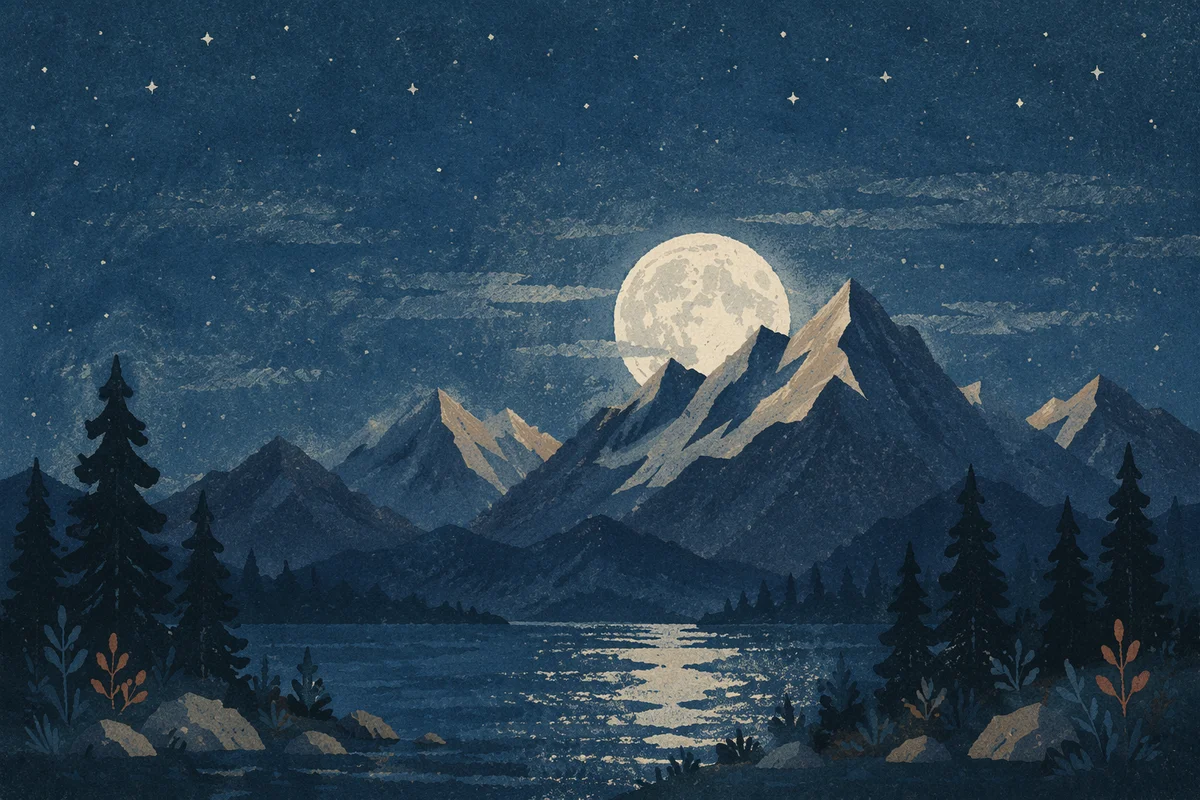 Full Moon Over Mountain Night Lake