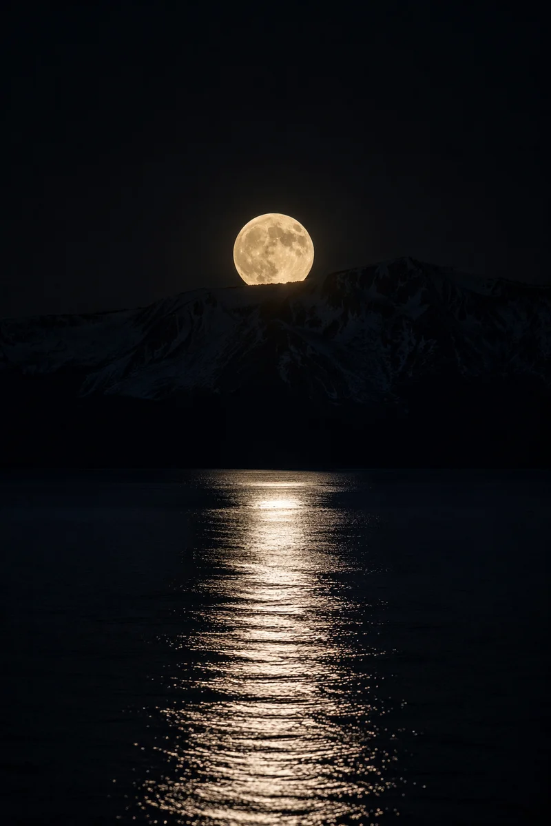 Full Moon Over Mountain Lake Night