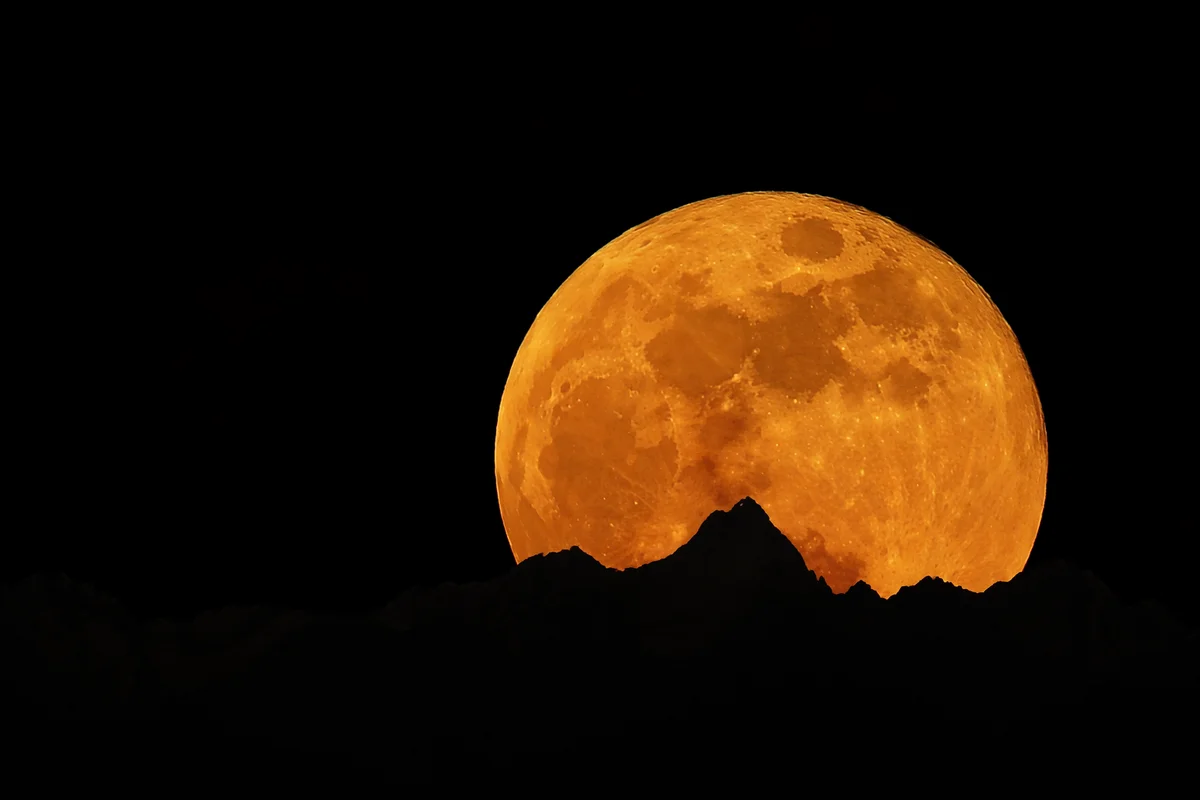 Amber Full Moon Over Mountain Silhouette