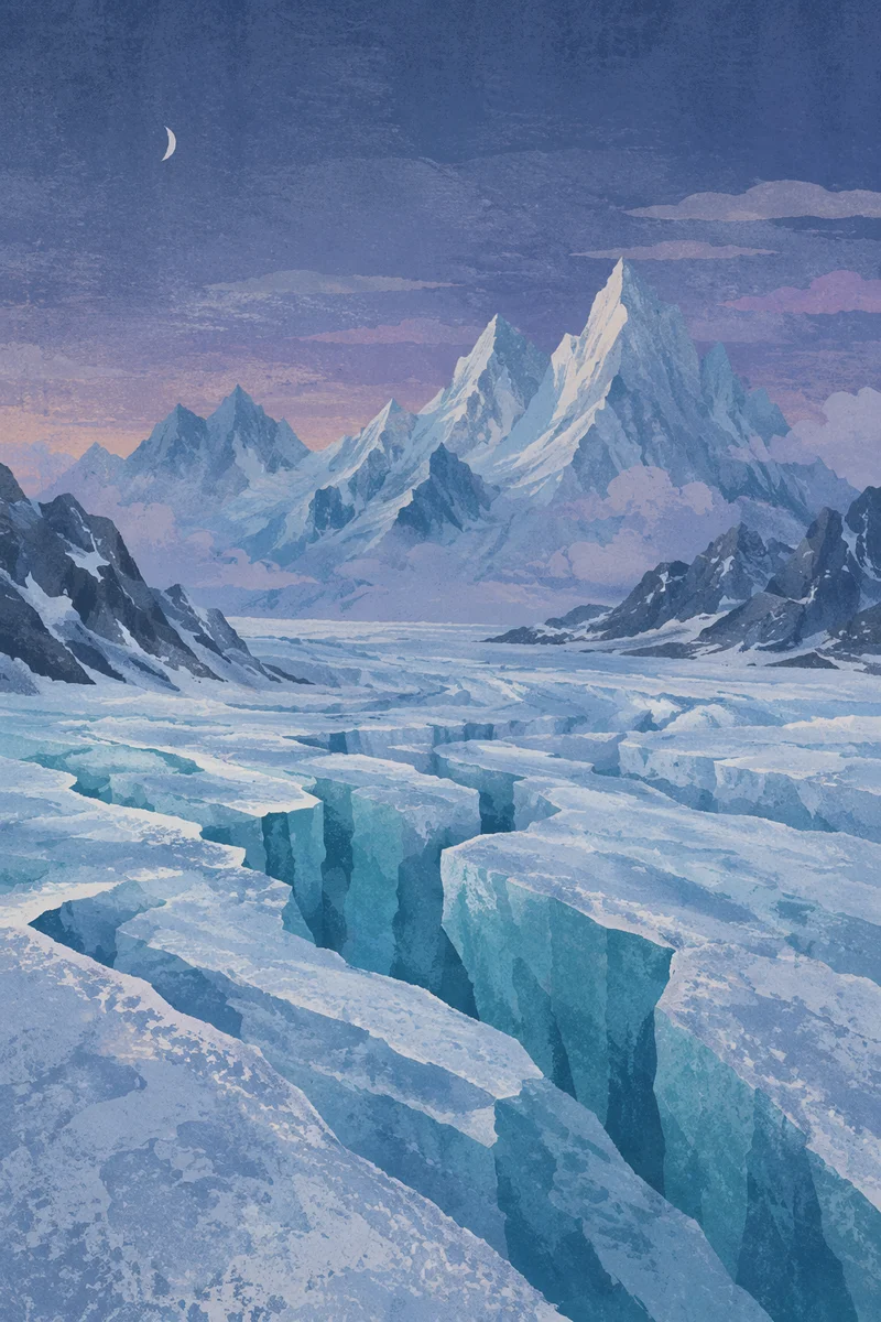 Remote Glacier Blue Mountain Landscape at Twilight