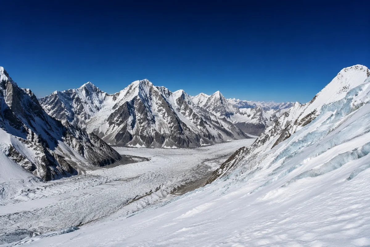 Remote Glacier Basin Under Cobalt Sky