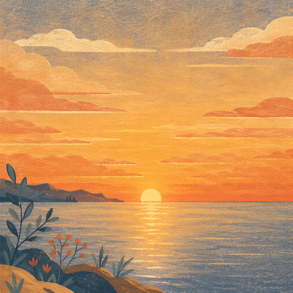 Golden Sunrise Over Peaceful Ocean Horizon