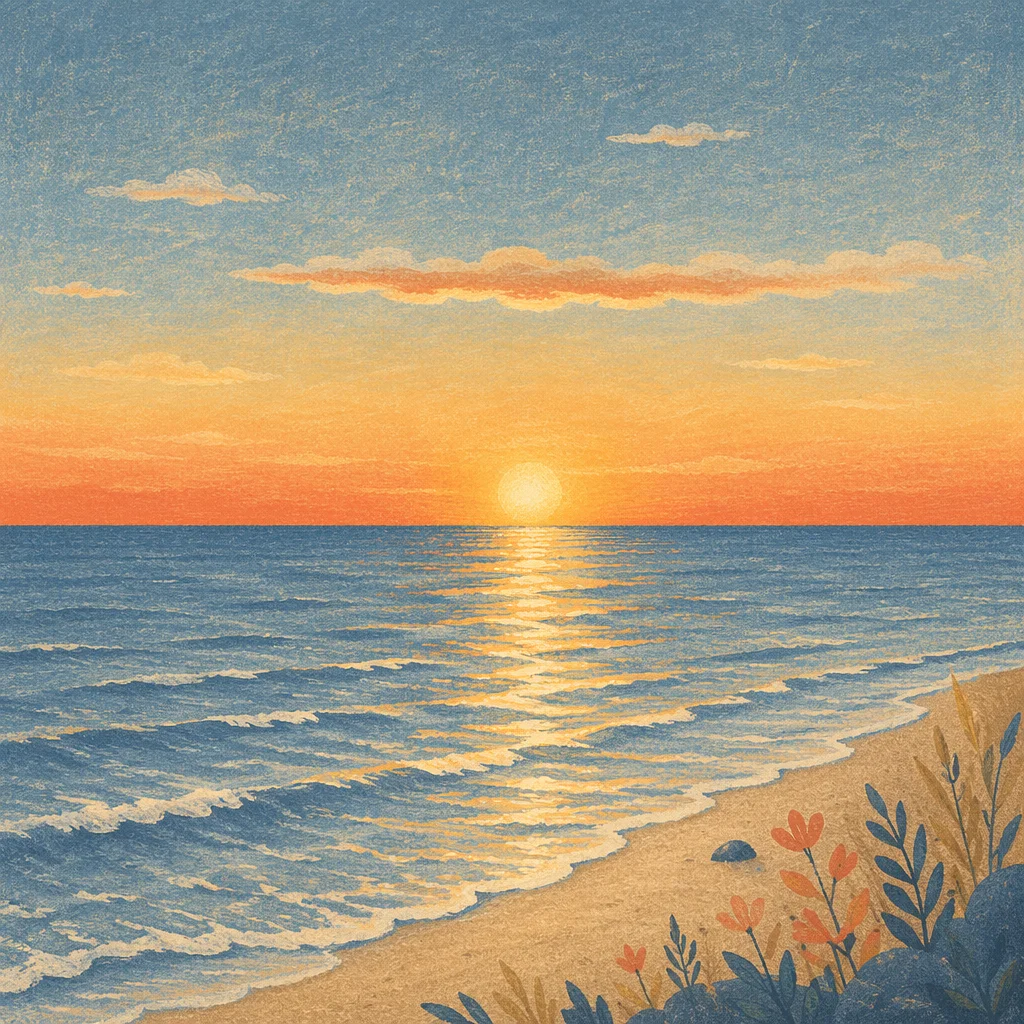 Golden Sunrise Over Calm Ocean Horizon