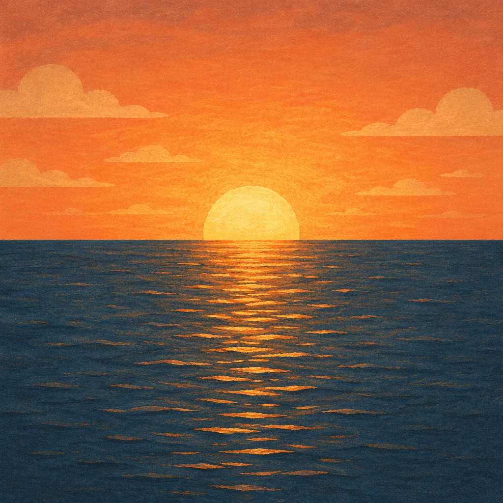 Golden Sunrise Over Calm Ocean Horizon