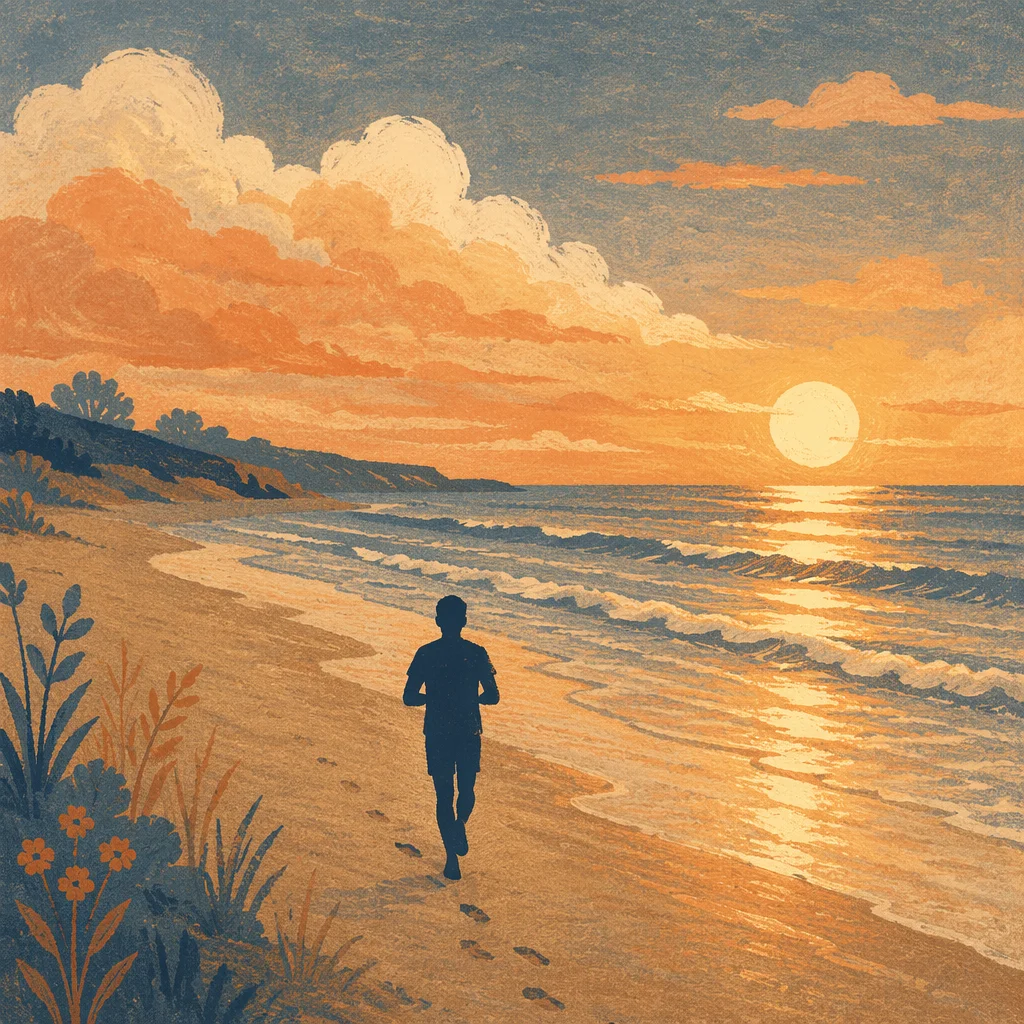 Golden Sunrise Walk on Quiet Shore