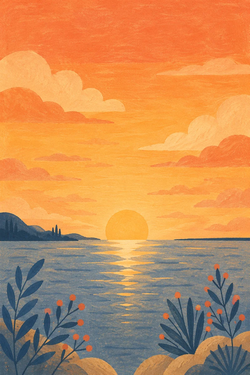 Golden Sunrise Over Calm Ocean Horizon