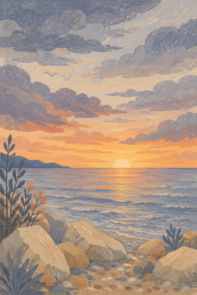 Golden Sunrise Over Calm Ocean Horizon