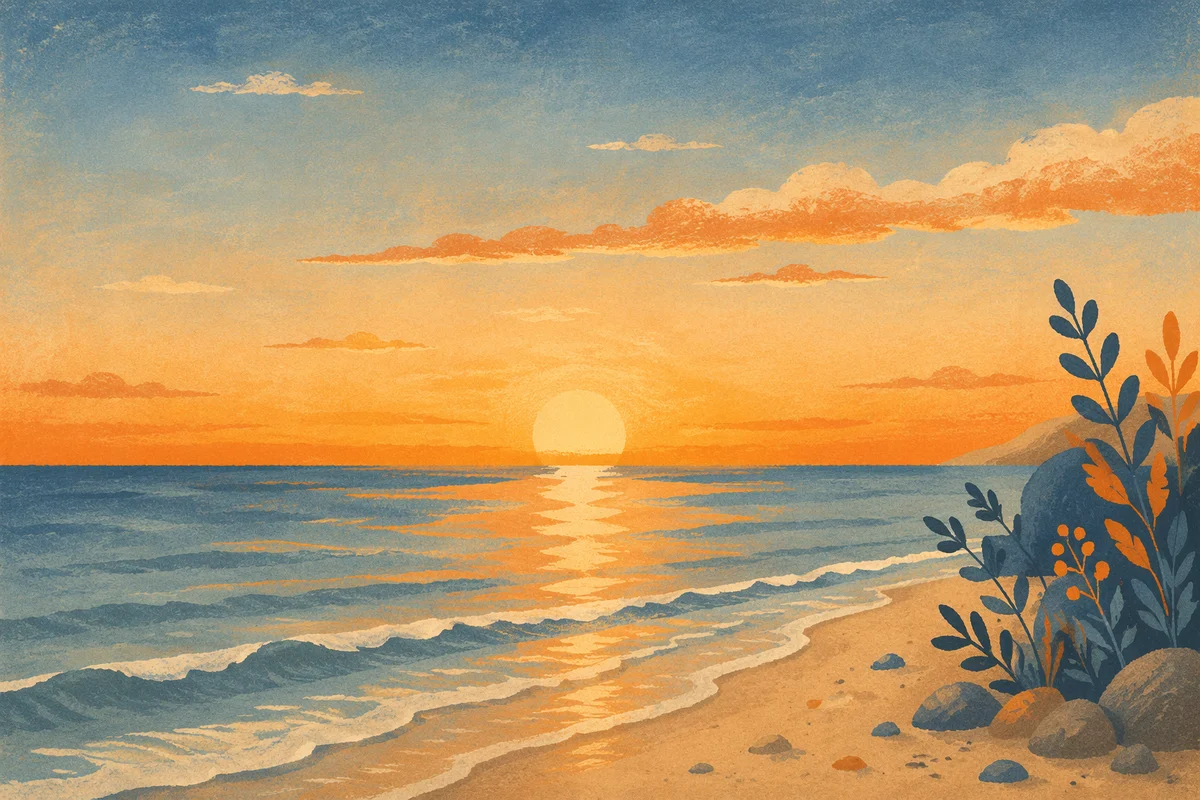 Golden Sunrise Over Calm Ocean Horizon