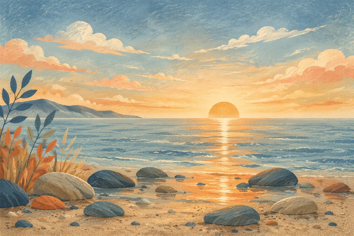 Golden Sunrise Over Calm Ocean Horizon